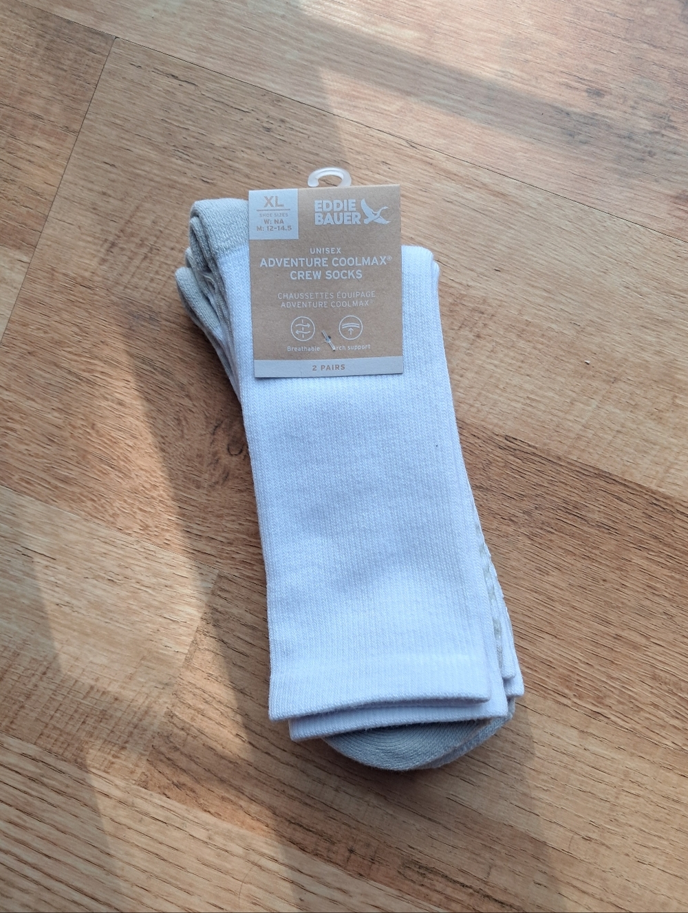 NWT Eddie Bauer White & Sage Green Unisex Crew Athletic Socks - 2 Pack